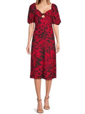 EVERY Linen Blend Puff Sleeve Dress Size XL Sweetheart Neck Tropical Vacation